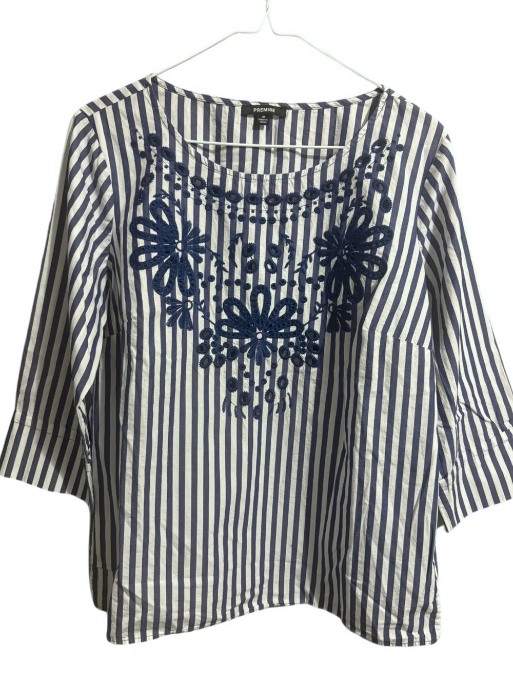 Premise 100% Cotton Blue and White Striped Blouse
